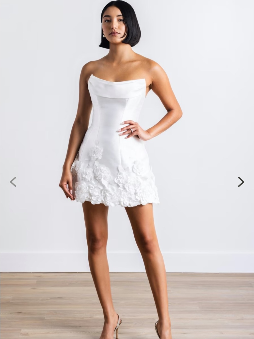 Strapless White Floral Appliqué Mini Dress